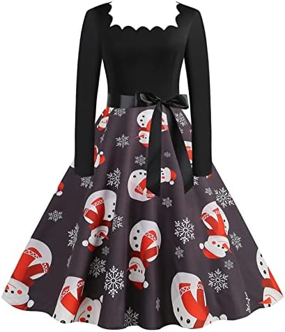 Жена Винтажное Коледна Рокля Коледа Rockabilly Cocktail Party Dress С V Образно деколте и Дълъг Ръкав Рокля на г-жа Санта Клаус с Колан