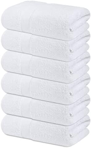 Infinitee Xclusives Висококачествени бели кърпи за ръце, 6 опаковки, 16x28 инча, хотелски и спа качество + Комплект мочалок – Опаковка от памучни салфетки с размер 12, 13x13 инча за