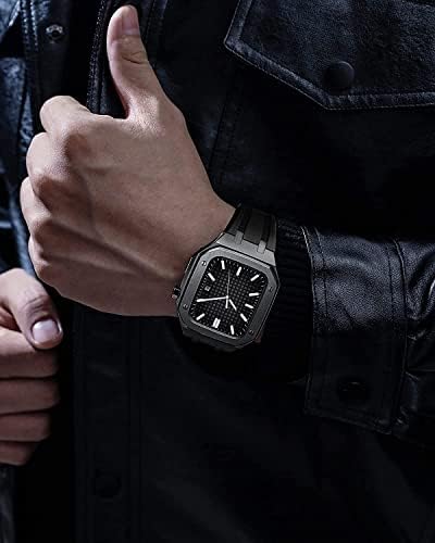 KANUZ Модифициран каучук + калъф за Apple Watch Band 44 мм 45 мм 42 мм, Комплект за дооснащения Гривна Correa за iWatch 8 7 6 5