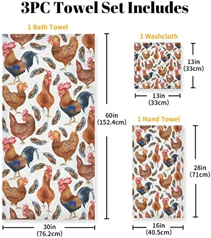 Запознайте се с Нежни Пиле с Петел, Мек Луксозен Декоративен Сет от 3 хавлиени Кърпи, Чаршафи от 3 Части, 1 кърпи за баня + 1 Кърпа за ръце + 1 Гъба, Комплекти, Кърпи за Бан