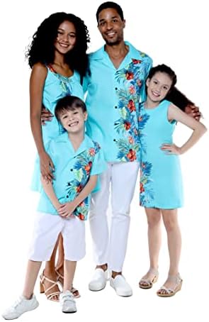 Подходяща Семейна Хавайски облекло Luau за Мъже И Жени За Момичета и Момчета цвят Orchid Paradise Тюркоаз