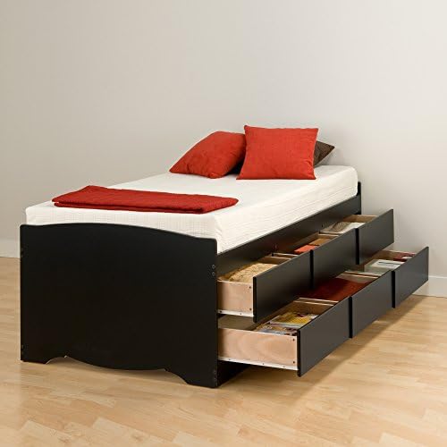 Легло за съхранение на платформата Prepack Captain ' s с 6 чекмеджета, двойна, черна и таблата Astrid Twin, черно