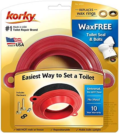 Универсален лак за тоалетна Korky 6000BP без восък с Обкова - Лесна инсталация на тоалетната чиния - Произведено в САЩ , червен