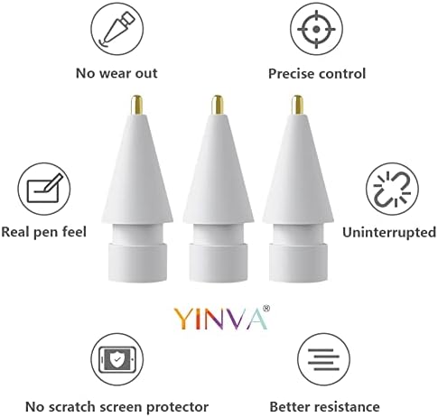 YINVA 3 опаковки накрайници за моливи Apple Молив, Модернизирани 3 продълговат на върха, Не Изнашивающиеся Уши Fine Point Precise