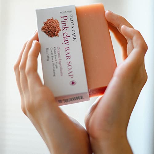 Сапун от розова глина от Olivia Care - Натурално, веганское и органично - За лицето и тялото - Премахва токсините, ексфолиране, овлажняване и дълбоко почиства - Прави кожат