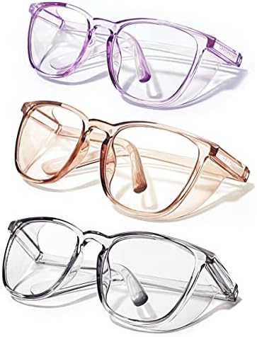 Защитни очила LeonDesigns, Фарове за Очила Z87.1, Блокиране на Синя Светлина, Защита От прах, UV-Защита, Очила за Мъже и Жени (Квадратен черен + кафе + лилаво)