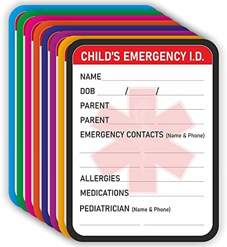 Стикер за спешни контакт с детето - (опаковка от 24 броя) 4 x 3 Детска Медицинска информация Ледени Етикети за детски автомобили, Детски автомобилни седалки, прозорци