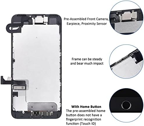 за iPhone 7 Plus Подмяна на екрана с бутон Home, предна камера, сензор, ухо, MrR.OMW iPhone 7Plus Черен LCD екран в пълна монтаж на Стъклен Сензорен дисплей, Дигитайзер за Ремонт компле?
