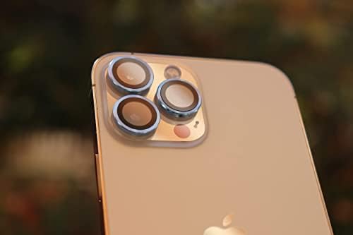 Технология Optodir за iPhone 13 Pro - Защитно фолио за обектива на камерата на iPhone 13 Pro Max с диаманти и метал Син Цвят, Защитно фолио за екрана на камерата