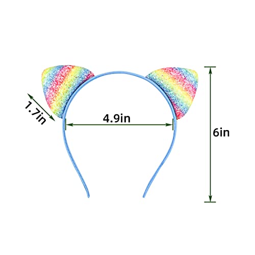 12 Опаковки превръзка на главата с кошачьими уши с пайети за момичета и жени, лъскави ленти на главата, с красиви уши, Аксесоари