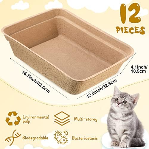 12 Броя за Еднократна употреба, Кутии за събиране на отпадъци за котки, Разлагаемый Хартия Тава за Котешки тоалетни, Водоустойчива Кутия за Преносим Коте 2 в 1 за котк