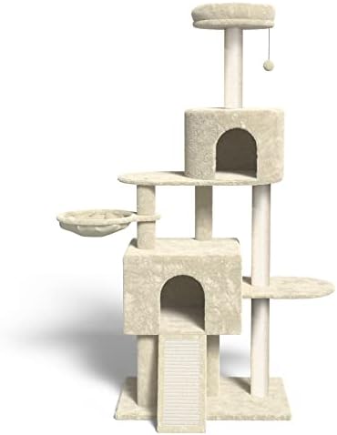 Hawsaiy Мулти-58-инчов Кула от дърво Котешки за Стайна мебели за котки и Котенков, Игри Къща за Център за отдих с Когтеточками от