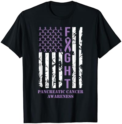 Тениска с Надпис Fight Flag Пурпурната Панделка В Подкрепа на Осведомеността за рака на Панкреаса
