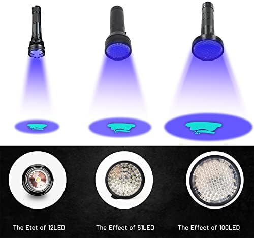 Фенерче JINHILL UV Black Light - Супер Ярки 100 led прожектори Blacklight за откриване на урината на домашните кучета, Котки, Скорпиони,