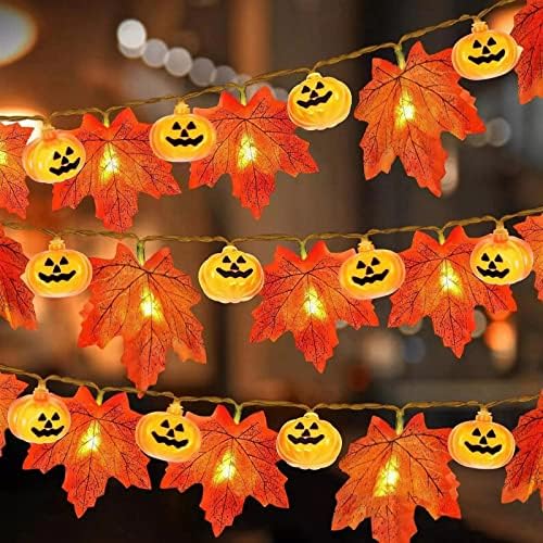 Отделението отделение за Деня на Благодарността и Хелоуин, Led венец с кленов лист, Декоративна венец за вътрешно и външно осветление,