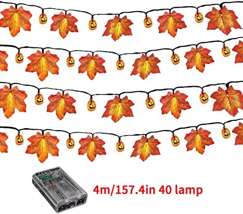 Отделението отделение за Деня на Благодарността, Хелоуин, led венец с кленов лист, вътрешна и Външна Декоративна светлинна венец, 4 м, 40 светлини, Три батарейных отдел