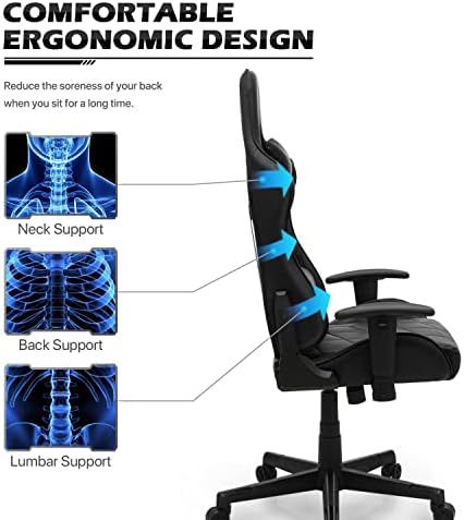 Игралното стол MoNiBloom за PC, Гоночное Стол за игри с Регулируема лумбална подкрепа и облегалката за глава, Високо стол за компютър, бюро със сгъваща се облегалка от из?
