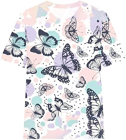 Къс ръкав 1/2 2023 Памук Кръгла Силует на Пеперуда на Цвете Графичен Обяд Однотонная Блуза, Тениска за Дамски Блузи ET