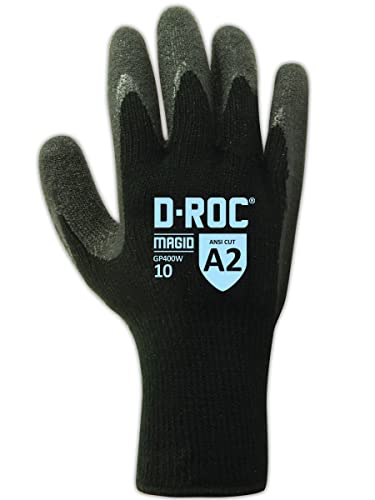 Зимни работни ръкавици MAGID Level A2, устойчиви на гумата, Многофункционални, 1 PR, С покритие от ултра силна латекс, размери 10 / XL, Многократна употреба, 10 калибри (GP400W), чер?