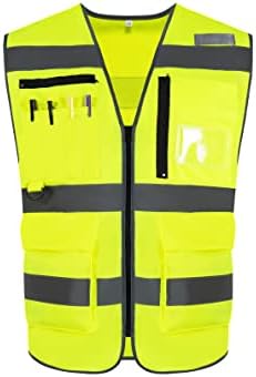Phrmovs 10 Джоба, клас 2, Отразяваща Жилетка за Сигурност с висока видимост, Дишаща работно облекло с вкара подплата (M-2XL, Жълто-черно)