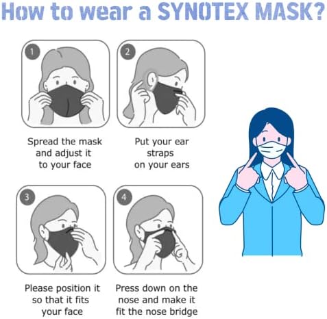 Маска за лице SYNOTEX [50 бр. в индивидуална опаковка] [Произведено в Корея], Ефективността на филтрация ≥94%, 5-слойная структура, Пылезащитная маска