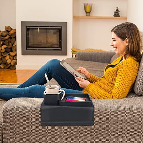 Тава с подстаканником за дивана в 2 опаковки - Силиконов Тава за Подлакътник на дивана с Подстаканником, Гъвкав Поднос за напитки,
