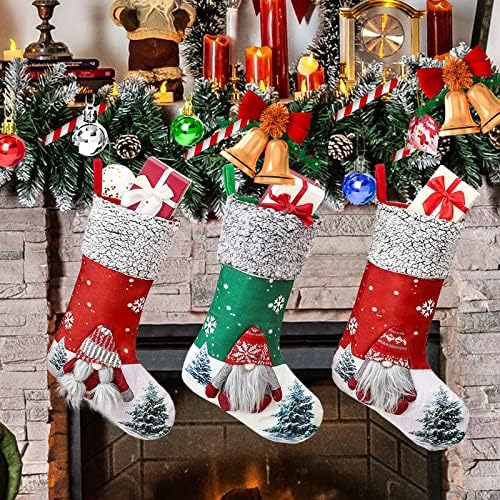 Коледни чорапи LSXD, Голям Размер 18, Коледни Чорапи, Комплект от 3 на Дядо Коледа, Снежен човек, Северен Елен, Коледни Украси,