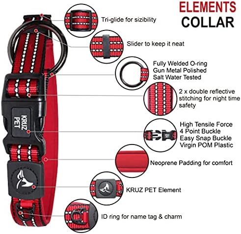 Отразяваща Яка KRUZ ПЕТ KZV006-05XL за малки, Средни и Големи кучета, Регулируем Нашийник за домашни любимци от найлон, сверхпрочное о-пръстен, мека, Удобна неопреновая под