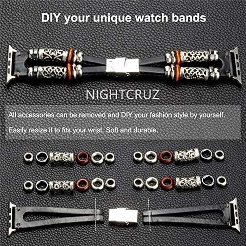 NIGHTCRUZ е Съвместим с модерен каишка Apple Watch в стил Бохо - Ретро Многослоен Кожена Гривна за Apple Watch series 5/4/3