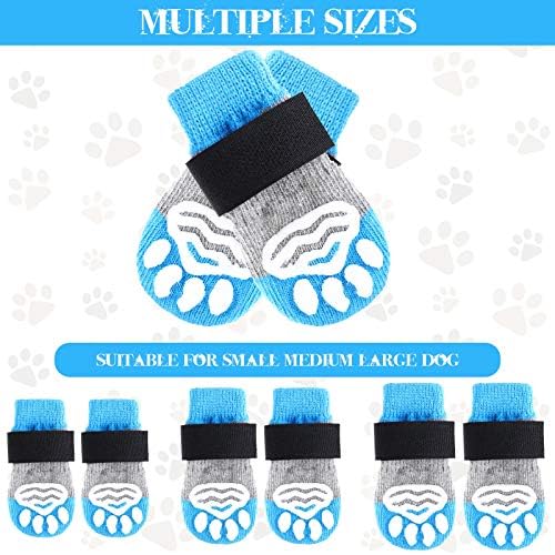 Saintrygo, 8 противоскользящих чорапи за кучета, за защита на лапите с шарките на лапите и 8 регулируеми презрамки за малки кученца