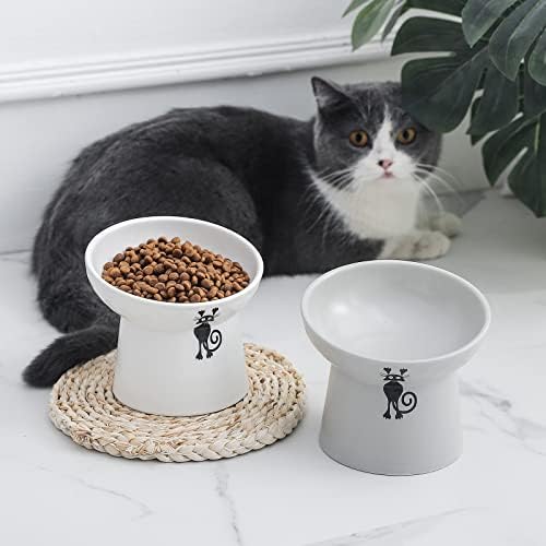 Керамични Повдигната Купичка за котки, Определени Наклонени Повдигнатите Мисок за котешки храна и вода, Порцеланова Купа-ясла за