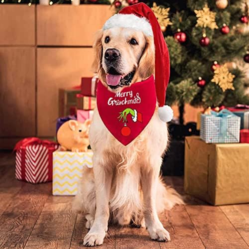 Коледни Кърпи за Кучета, Шал за Кученца - Весели Коледни Костюми за Кучета - 2 броя Регулируеми Празничен Триъгълни Обратими Коледен