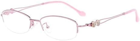 HELES Женски Овални Очила За четене Без Рамки От Метална Сплав с една лупа за четене с Антирефлексно UV покритие, Очила за четене-Розово||Сила