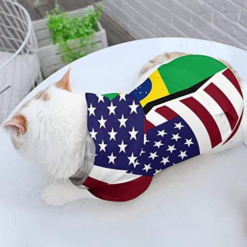 Американски и Бразилски Флаг, Hoody за Домашни Любимци, Зимни Hoody с Качулка и Препълнена, за Куче, Котка, Кученце, Сладък Подарък