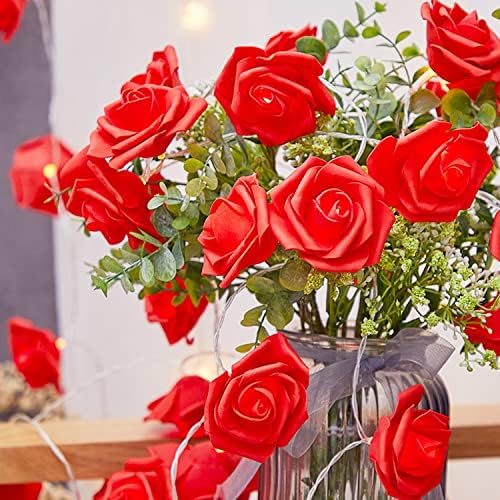 Led Гирлянди с цветя, Червени Рози 9,8 фута 20 Led Фенери с Имитация на Рози, Венец от Стиропор за Парти в чест на Деня на Майката,