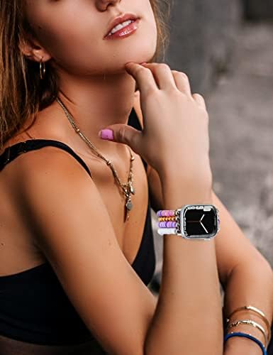 JR.DM Гривна от мъниста, Съвместим с Apple Watch 38 мм 40 мм 41 мм за жени и момичета, Еластичен Бижутериен каишка ръчно изработени с висулки във формата на Русалки, Сменяеми въ