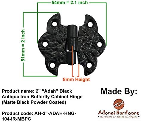 Профили Adonai Adah Черна Антични Желязна панта за кабинет-пеперуди (30 парчета, Матирано черно прахово покритие)