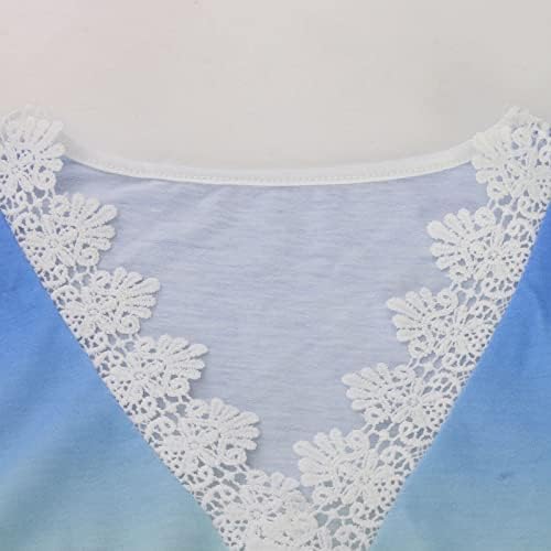 Дамски Дантелен Възли на една Кука Тениска с V образно деколте 2023, Летни Блузи с Къс ръкав И Цветна Принтом, Свободни Ежедневни Пуловери, Блузи