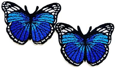 Та комплект от 2 Малки. Мини-хубава пеперуда син цвят, красива цветна мультяшная нашивка, бродирани нашивкой на желязо, нашивка