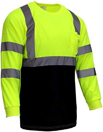 Защитни тениска Hi-Elbi клас 3 с дълъг ръкав в черен цвят Отдолу и със светлоотразителни ленти (или XL)