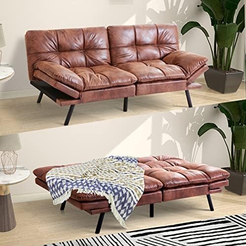 Разтегателен диван Maxspeed, Разтегателен-futon с ефект на памет от стиропор с матрак и рамка В Комплект, Удобен разтегателен диван от естествена кожа Faxu за спалня в хотел