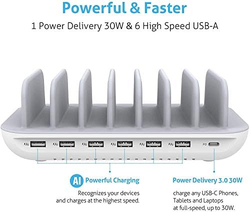 Зарядно устройство SooPii USB-C, 7-портов зарядно устройство за лаптоп с мощност 70 W с един порт PD мощност 30 W, съвместима с MacBook Pro/Air, lPad Pro, S10, в комплект 7 бр. Смесени зарядни