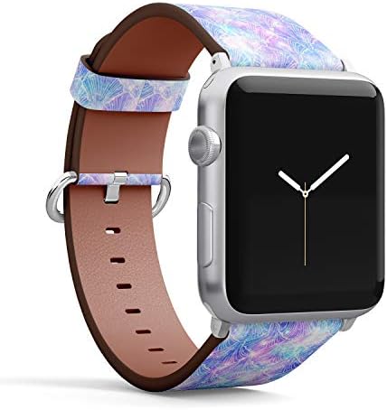 Съвместим с големи Apple Watch 42 мм 44 мм, 45 мм (всички серии) Кожена каишка за часовник Каишка Гривна с адаптери (Mermaid Galaxy)