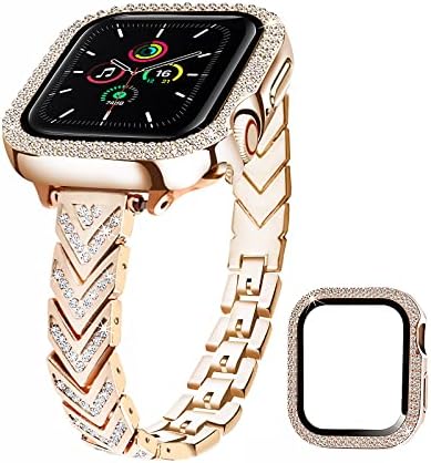 Гривна RECONMO Bling е Съвместим с джапанки Apple Watch 41 мм с кутия за часовници, Тънка каишка със стрелка за Apple Watch Band