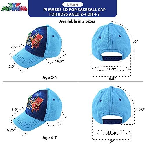 Бейзболна шапка за момчета PJ Masks - 3D Catboy, Owlette, Шапка с извит полета Gekko със закопчалка отзад (2T-7)