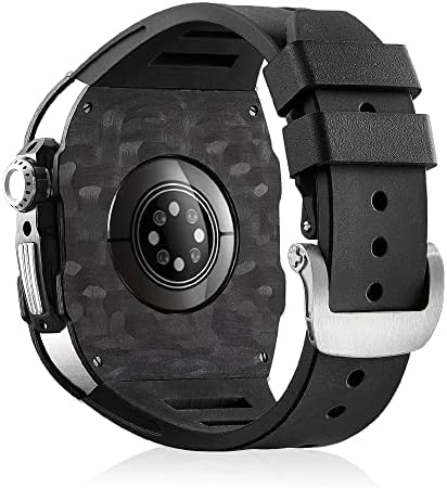 CZKE Протектор Apple Watch 44 мм 45 мм Луксозен Метален Промяна Корпус от Въглеродни влакна, Титанов Аксесоари за iWatch серия 7 6 5 4 SE (Цвят: B-черен, размер: 44 mm за 6/5/4 / SE)