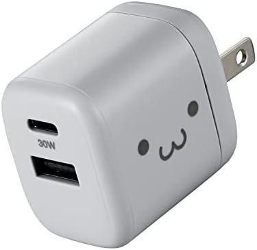 2-Пристанище стенно зарядно устройство ELECOM 30W GaNII USB-C/USB-A с бърза зареждане, умна сервиране на храна, Сгъваем блок ac адаптер, сладък смайликом, Мобилен телефон, iPhone, та?