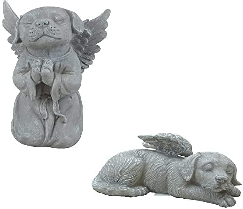 Домашен Любимец Удобен Hour в колекцията Loving Memory, Статуетка Спящото Куче-Ангел от смола и Молящегося Psa-Ангел, Комплект от