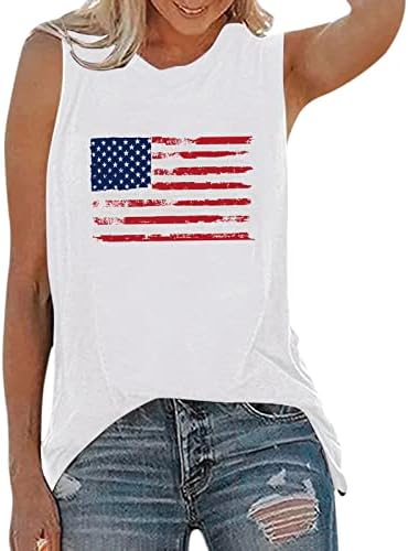 На 4 юли, Дамски Блузи на бретелях, Тениска Без ръкави с U-образно деколте, Американското Знаме, Звездите, Ленти, Спортна Туника с Равенство-Боя, Тениски