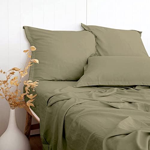Спално бельо маслинено-зелен цвят, с текстура 55% Вискоза от бамбук, 45% памук, Комплект спално бельо в реален размер, Прохладни